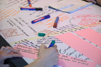 Vollgeschriebener Tisch an Workshop