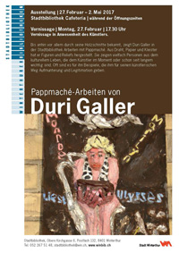 Ausstellungsflyer Duri Galler Pappmaché-Arbeiten